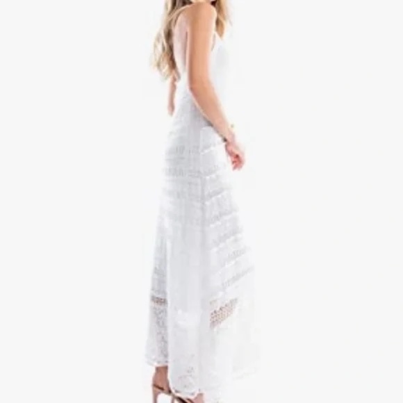 New SOLITAIRE White Crochet Knit Maxi Dress Lightweight Halter 100% Cotton NWT - Picture 3 of 7